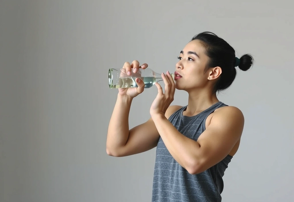 Persona che fa esercizio fisico e beve acqua, simbolo di idratazione e attività fisica