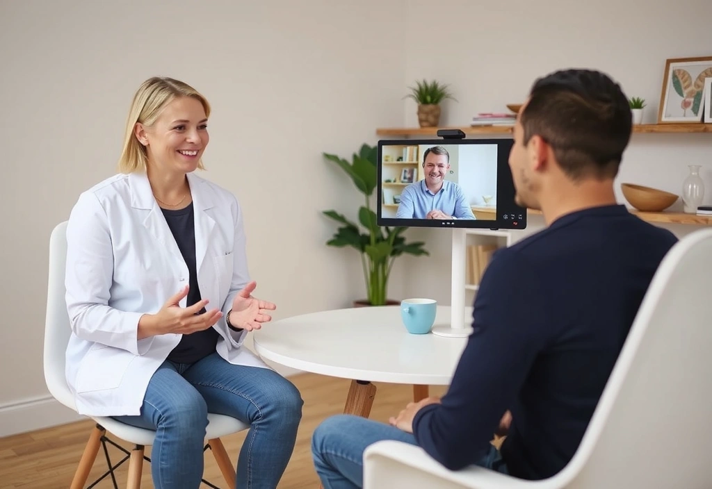 Nutrizionista che spiega il processo di consulenza online tramite videochiamata