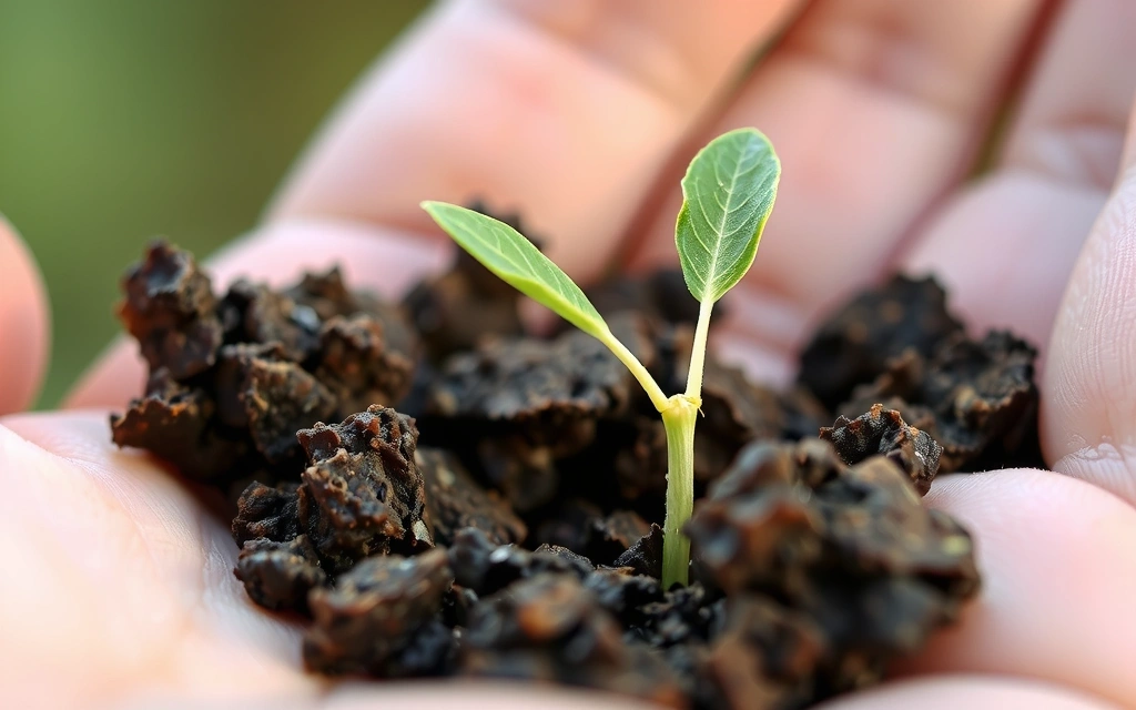Mano che tiene un germoglio verde che cresce da un terreno fertile
