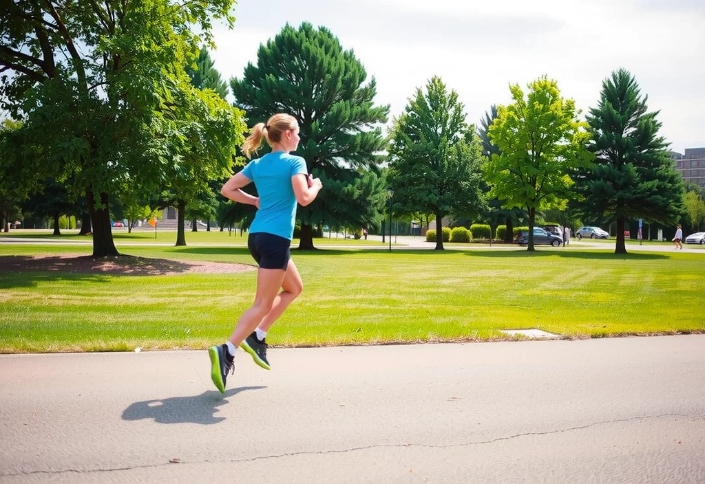 Persona che fa jogging all'aperto in un parco soleggiato