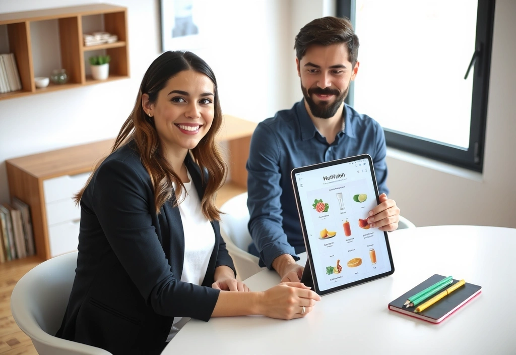 Nutrizionista che spiega un piano alimentare personalizzato a un cliente durante una consulenza individuale