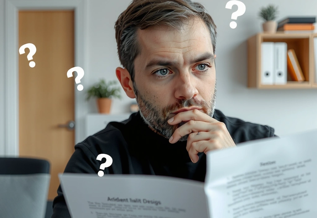 Uomo che consulta documenti con domande e risposte